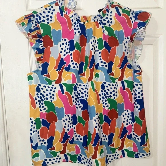 Multicolor Abstract Print Cap Sleeve Top by Emery Rose - Picture 2 of 5